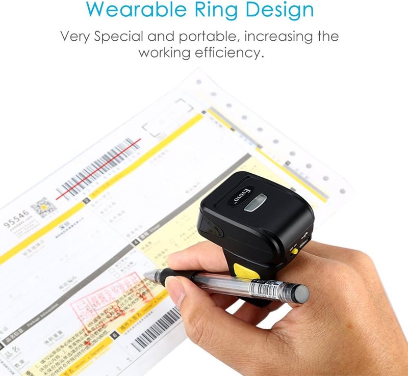 EYOYO 1D Wireless Ring Barcode Scanner, Compatible with Bluetooth Function & 2.4GHz Wireless & Wired Connection, Portable Wearable Mini Finger Bar Code Reader Work with Windows, Mac OS, Android 4.0+, - Image 2