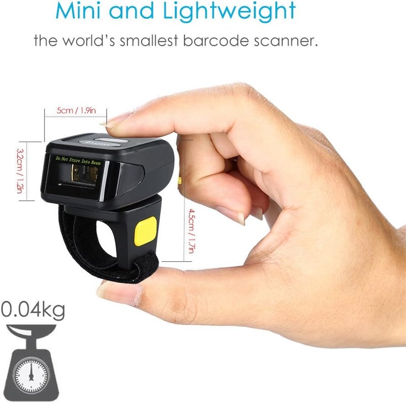EYOYO 1D Wireless Ring Barcode Scanner, Compatible with Bluetooth Function & 2.4GHz Wireless & Wired Connection, Portable Wearable Mini Finger Bar Code Reader Work with Windows, Mac OS, Android 4.0+, - Image 3