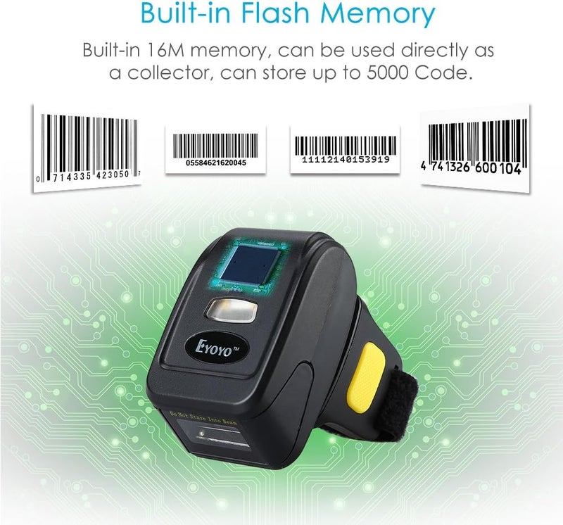 EYOYO 1D Wireless Ring Barcode Scanner, Compatible with Bluetooth Function & 2.4GHz Wireless & Wired Connection, Portable Wearable Mini Finger Bar Code Reader Work with Windows, Mac OS, Android 4.0+, - Image 4