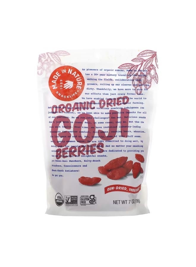 MADE IN NATURE Organic Dried Goji Berries Sun Dried Unsulfured 7 oz 198 g - Image 1