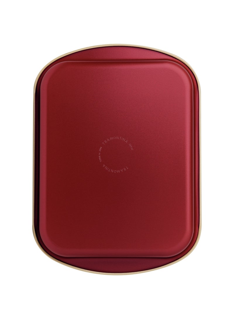Since 1911,Made in Brazil- Brasil 28cm 2L Red Aluminum Flat Roasting Pan with Interior and Exterior Starflon Max PFOA Free Nonstick Coating