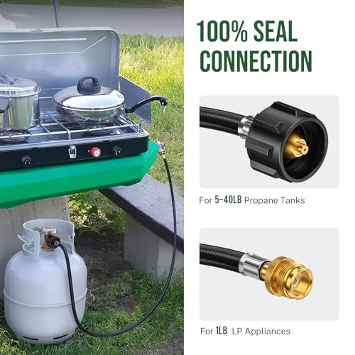 Alloxity 6 Feet Propane Hose Adapter 1lb to 20lb，Propane Adapter 20lb to 1lb Converter, Propane Tank Adapter Hose 20 lb to 1 lb for Weber Q Grill/Coleman Stove/Blackstone Griddle/Buddy Heater - Image 3
