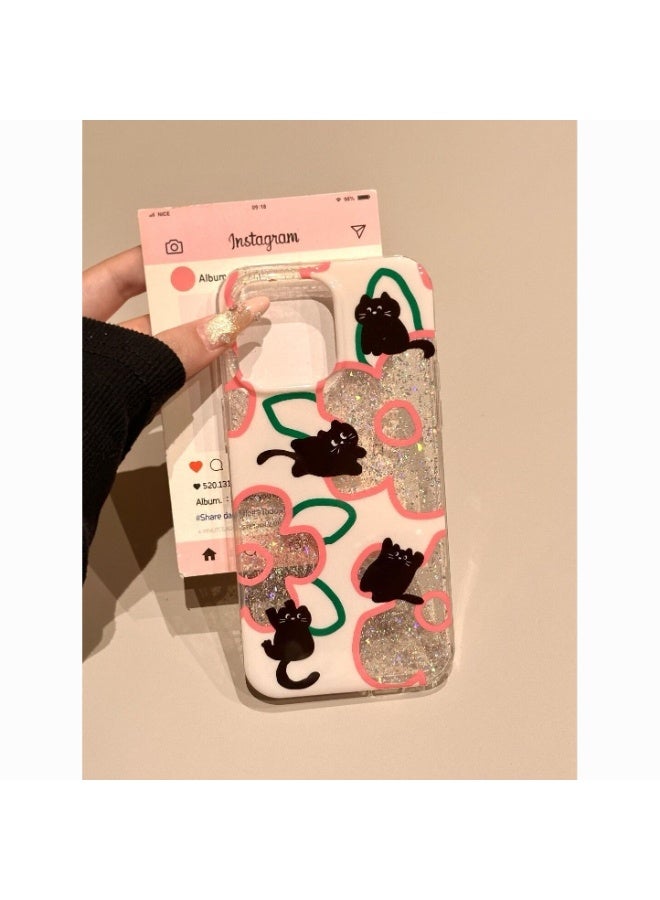 NIBEMINENT Hollow Flower Black Cat Protective TPU Case Cover For iPhone 15 - Image 1