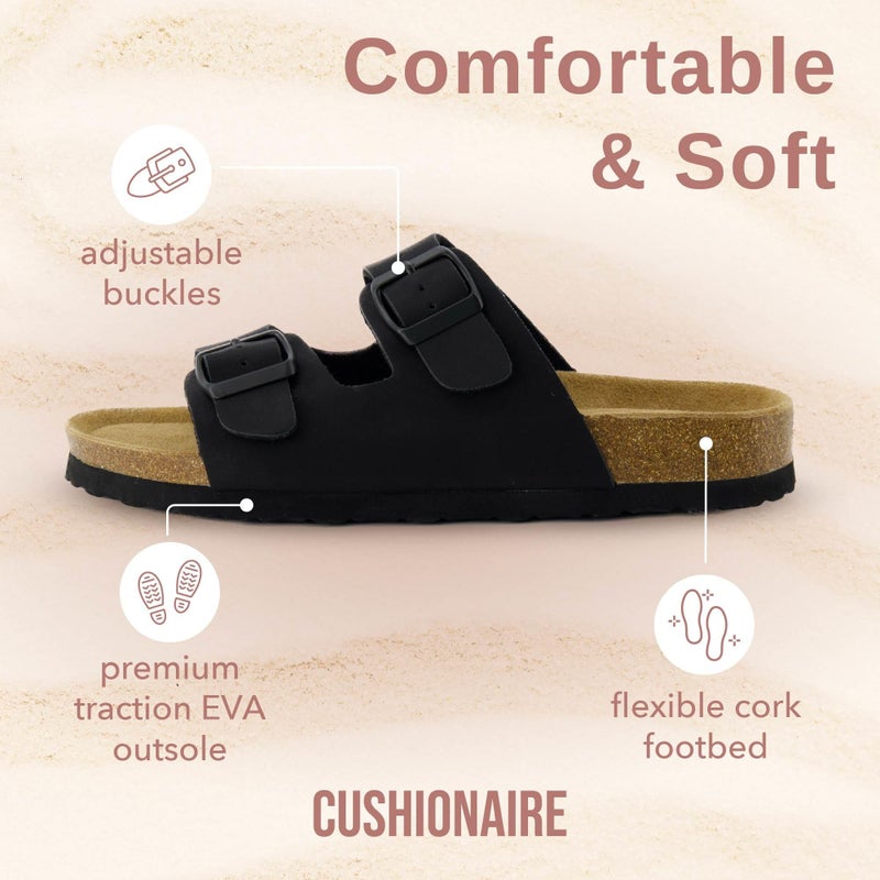 CUSHIONAIRE CUSHIONAIRE Lane Cork Footbed Sandals for Women – Comfortable Double Buckle Slip-On with Genuine Suede Footbed & Arch Support Slides for Women Footwear, BLACK 6W - Image 4
