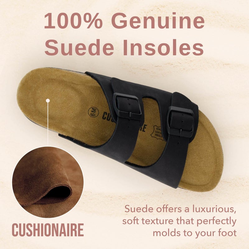 CUSHIONAIRE CUSHIONAIRE Lane Cork Footbed Sandals for Women – Comfortable Double Buckle Slip-On with Genuine Suede Footbed & Arch Support Slides for Women Footwear, BLACK 6W - Image 3