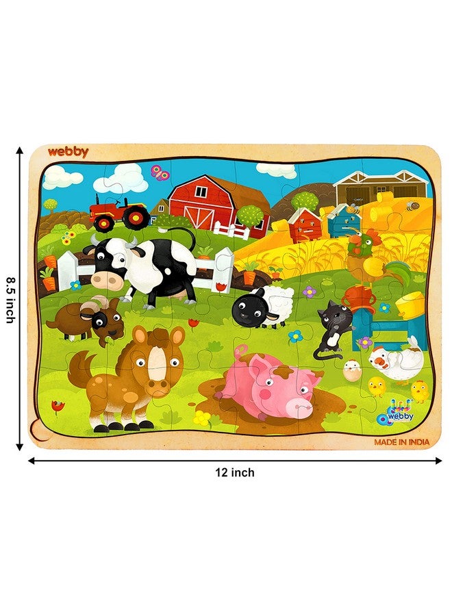 Webby Cartoon Farm Animals Wooden Jigsaw Puzzle for Kid, 24Pcs, Multicolor - Image 5