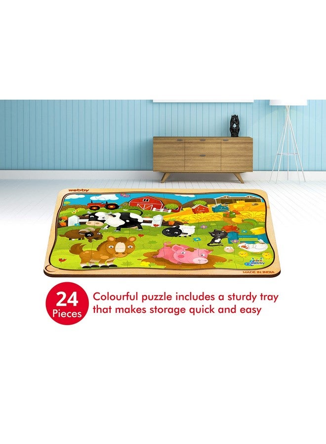 Webby Cartoon Farm Animals Wooden Jigsaw Puzzle for Kid, 24Pcs, Multicolor - Image 2