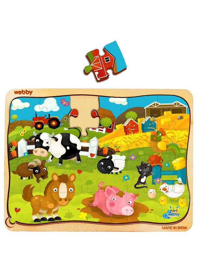 Webby Cartoon Farm Animals Wooden Jigsaw Puzzle for Kid, 24Pcs, Multicolor - Image 3