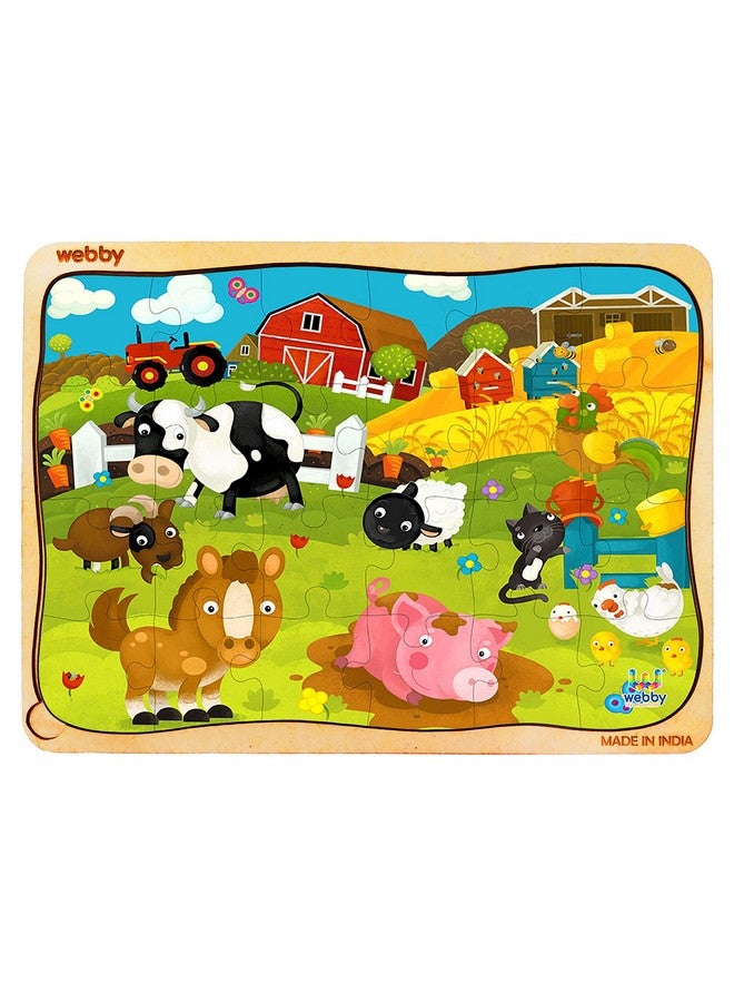 Webby Cartoon Farm Animals Wooden Jigsaw Puzzle for Kid, 24Pcs, Multicolor - Image 1