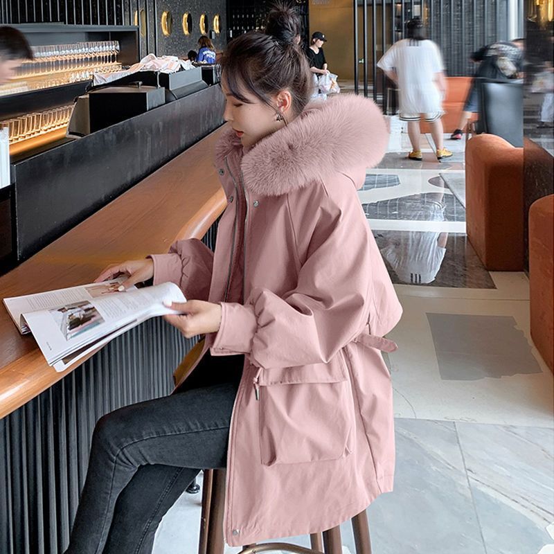 fleece-lined Thickened Pike Clothing Womens Mid-length Cotton-padded Coat Cotton-padded Coat 2023 Winter New Cotton-padded Coat Work Coat Pink (Upgraded Thickened)