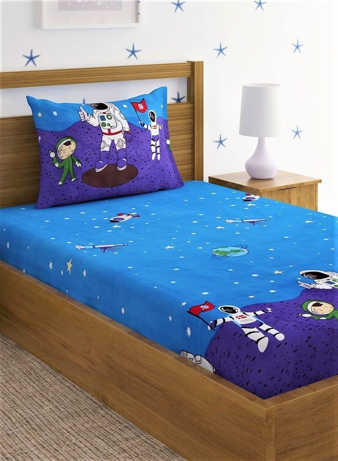 Blenzza Deco™ Glace Cotton Nursery Print Single Bed Reversible Kids Comforter Set(1 Single Bed Comforter,1 Single Bedsheet & 1 Pillow Cover, 180 TC) Space - Image 1