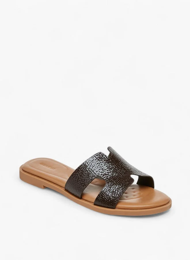 Flora Bella By Shoexpress BROWN Textured Slip-On Sandals for Women | Best Price UAE