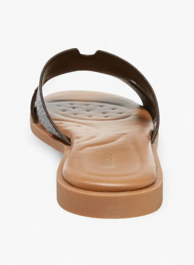 Flora Bella By Shoexpress BROWN Textured Slip-On Sandals for Women | Best Price UAE
