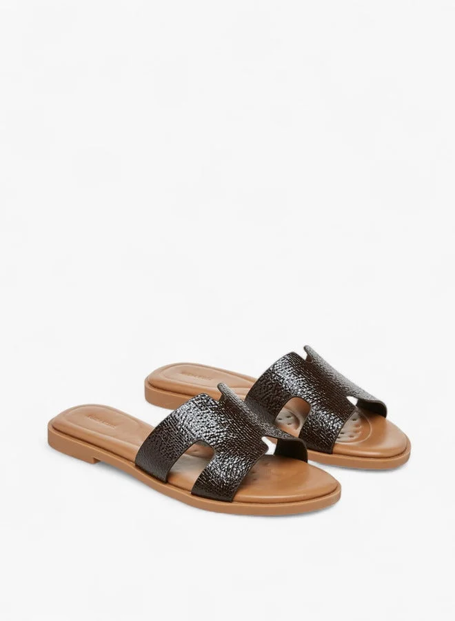 Flora Bella By Shoexpress BROWN Textured Slip-On Sandals for Women | Best Price UAE