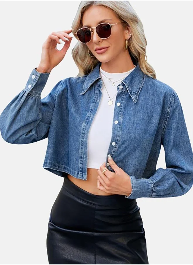 YUNIQEE Blue Collared Long Sleeve Denim Jacket