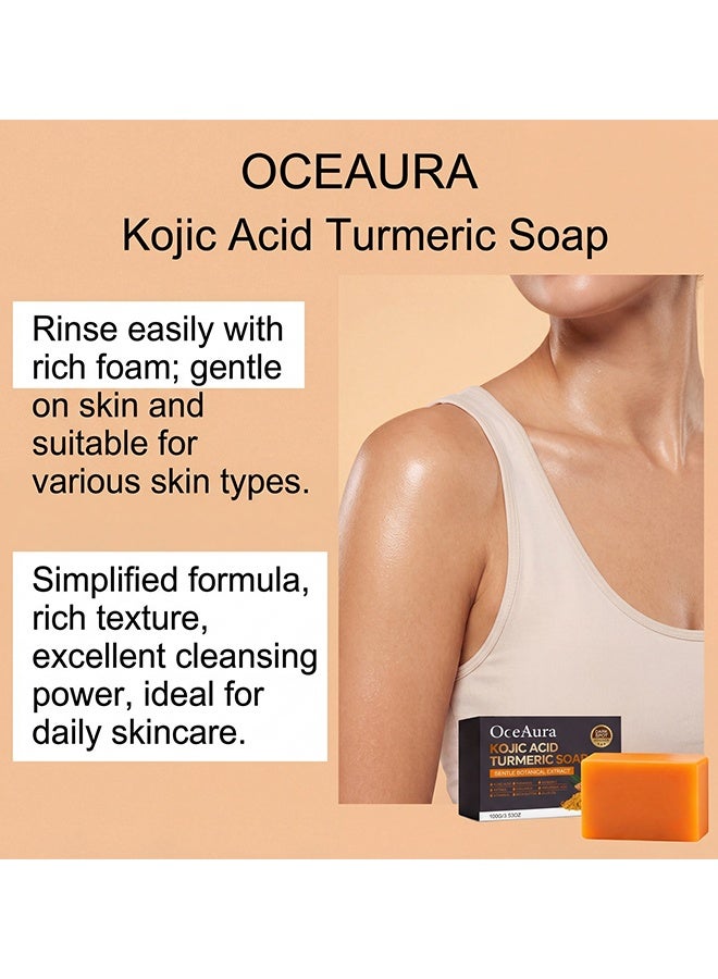 OceAura Kojic Acid Turmeric Soap, Kojic Acid Spot For Hyperpigment Ation, Anti-Acne Dark Spot Corrector Soap, Brightning Deep Cleansing Face And Body Turmeric Soap, Brighter Skin Tone For Face & Body, 100g - Image 4