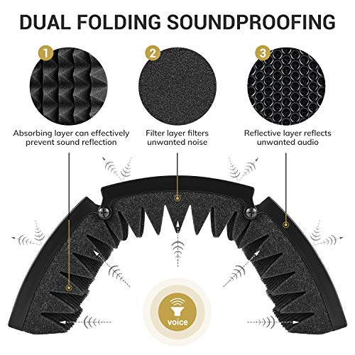 TONOR Wireless Microphone Isolation Shield, Mic Sound Absorbing Foam Reflector for Any Condenser Recording Equipment Studio (Black) - Image 2