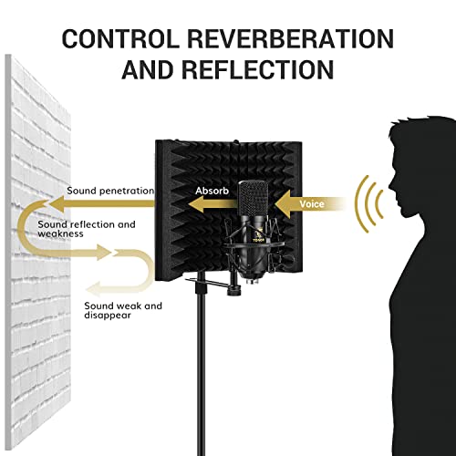 TONOR Wireless Microphone Isolation Shield, Mic Sound Absorbing Foam Reflector for Any Condenser Recording Equipment Studio (Black) - Image 3