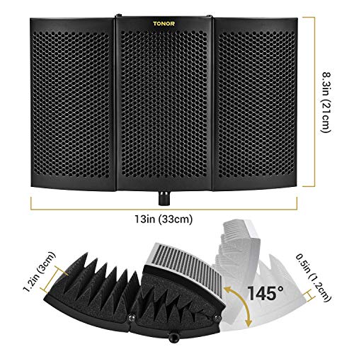 TONOR Wireless Microphone Isolation Shield, Mic Sound Absorbing Foam Reflector for Any Condenser Recording Equipment Studio (Black) - Image 4