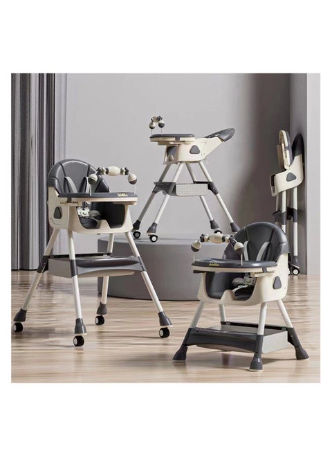 Kidillo Baby High Chair with Footrest, Toddler Feeding Booster Seat with Tray, Wheels, Toy Bar and Safety Harness for Kids