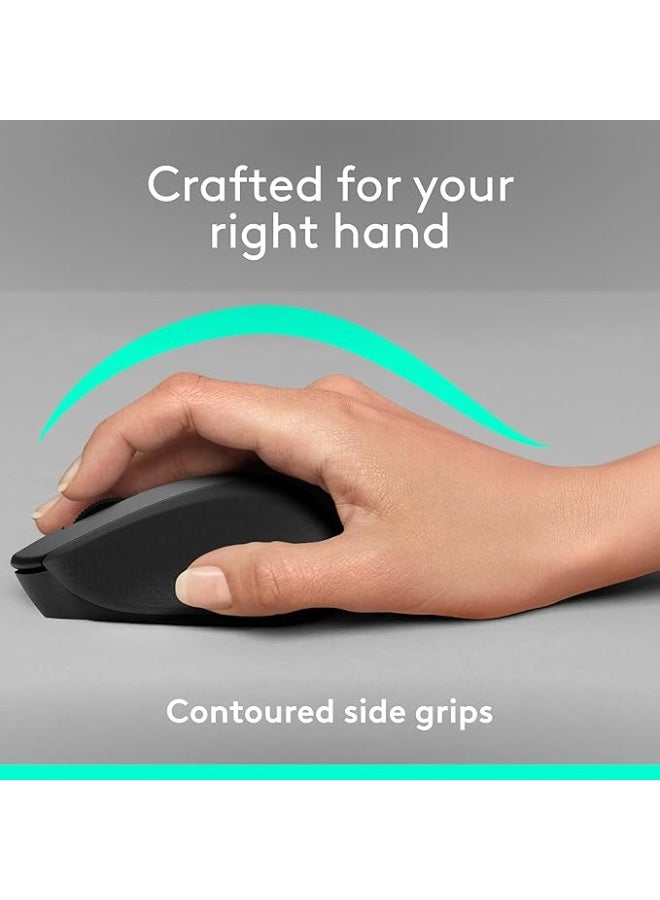 Logics M330 Silent Plus Wireless Mouse, 2.4GHz USB Nano Receiver, Silent Clicks, 18-Month Battery Life, 1000 DPI Optical Sensor, Ergonomic Right-Hand Design, Plug And Play, Compatible with Windows, macOS, Linux, Chrome OS, 910-004909 Black - Image 2