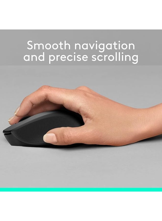Logics M330 Silent Plus Wireless Mouse, 2.4GHz USB Nano Receiver, Silent Clicks, 18-Month Battery Life, 1000 DPI Optical Sensor, Ergonomic Right-Hand Design, Plug And Play, Compatible with Windows, macOS, Linux, Chrome OS, 910-004909 Black - Image 3