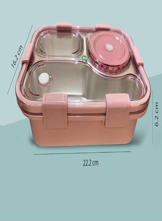 PIERCELL ENTERPRISE Piercell Stainless Steel 3-Compartment Bento Lunch Box | Durable, Bpa-Free & Dishwasher Safe Lunch Container for Adults & Kids - Tiffin for School 750 Ml +150 mL(pack of 1) - Image 3
