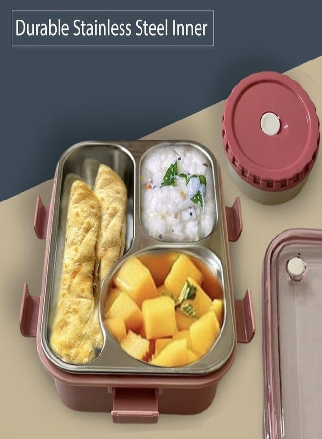 PIERCELL ENTERPRISE Piercell Stainless Steel 3-Compartment Bento Lunch Box | Durable, Bpa-Free & Dishwasher Safe Lunch Container for Adults & Kids - Tiffin for School 750 Ml +150 mL(pack of 1) - Image 5