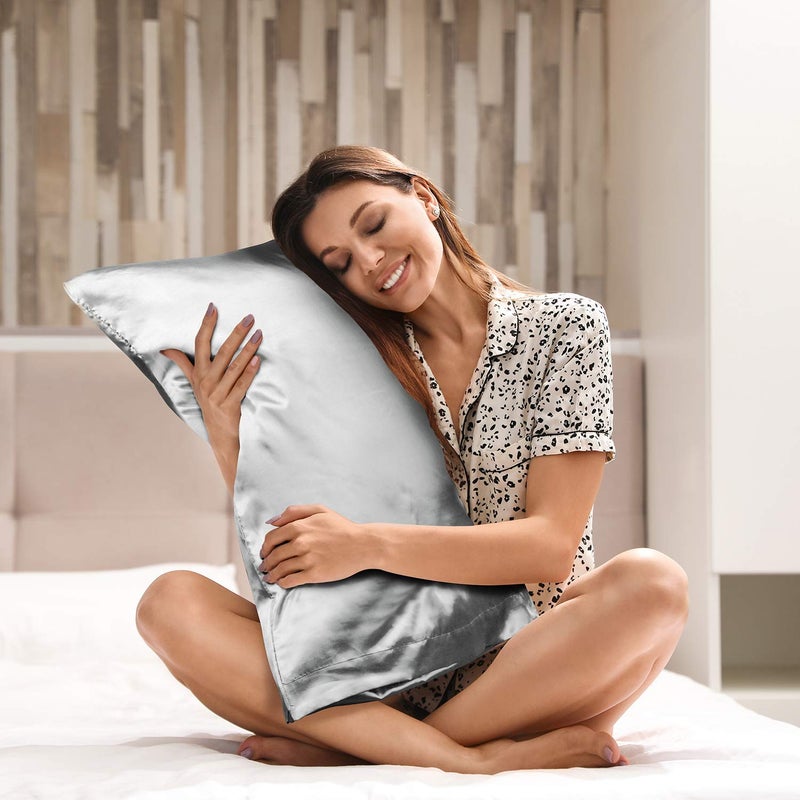 BEDELITE Satin Pillowcase for Hair and Skin, Super Soft and Cooling Similar to Silk Pillow Cases 2 Pack with Envelope Closure, Gift for Women Men(20"x40" King Size, Grey) - Image 2
