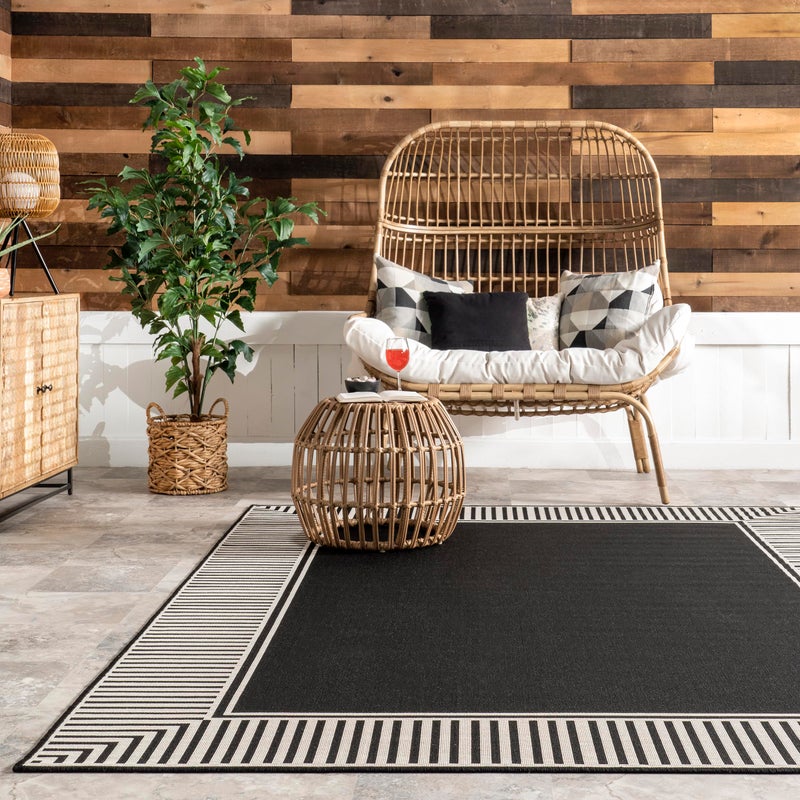Nuloom Asha Black/Ivory, 4' x 6', Casual, Striped Border, Soft and Cozy, High Traffic, Stain Resistant, Easy Clean, Durable Area Rug for Indoor/Outdoor Patio, Deck, Porch, Garden, Courtyard - Image 5