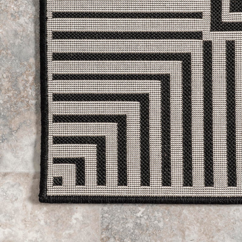 Nuloom Asha Black/Ivory, 4' x 6', Casual, Striped Border, Soft and Cozy, High Traffic, Stain Resistant, Easy Clean, Durable Area Rug for Indoor/Outdoor Patio, Deck, Porch, Garden, Courtyard - Image 4