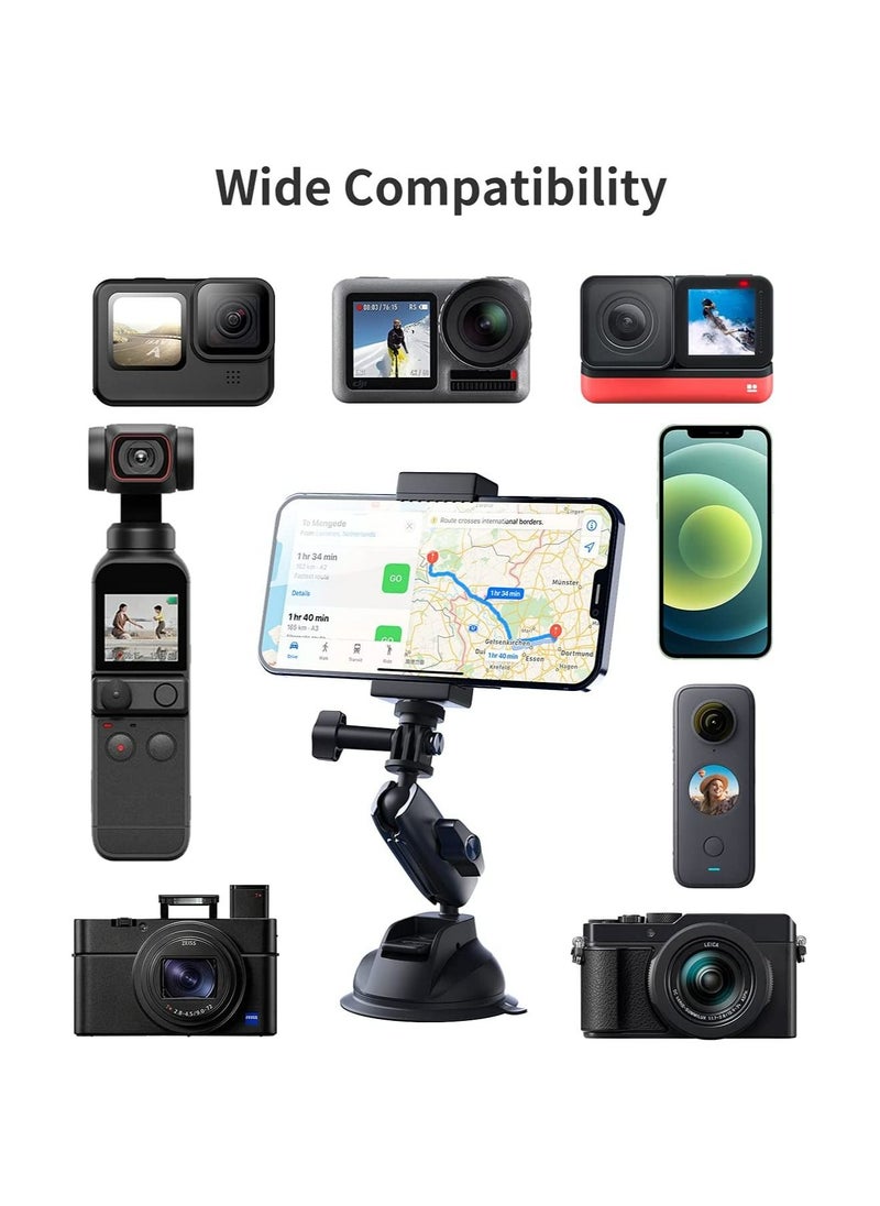 TELESIN - Aluminum Alloy Suction Cup Holder for Gopro Hero, Gopro MAX, DJI OSMO Action, OSMO Pocket, Insta360 ONE X, ONE R, ONE, Mobile Phone - Image 1