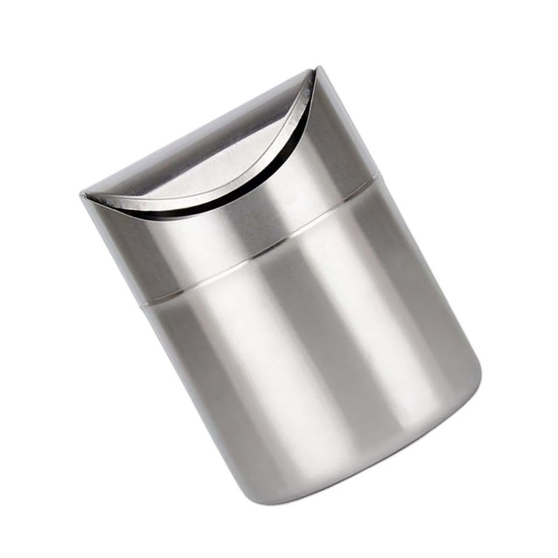SMASOLO Desktop Stainless Steel Trash Can Compact Small Size Silver Waste Bin for Office and Kitchen Use - Image 1