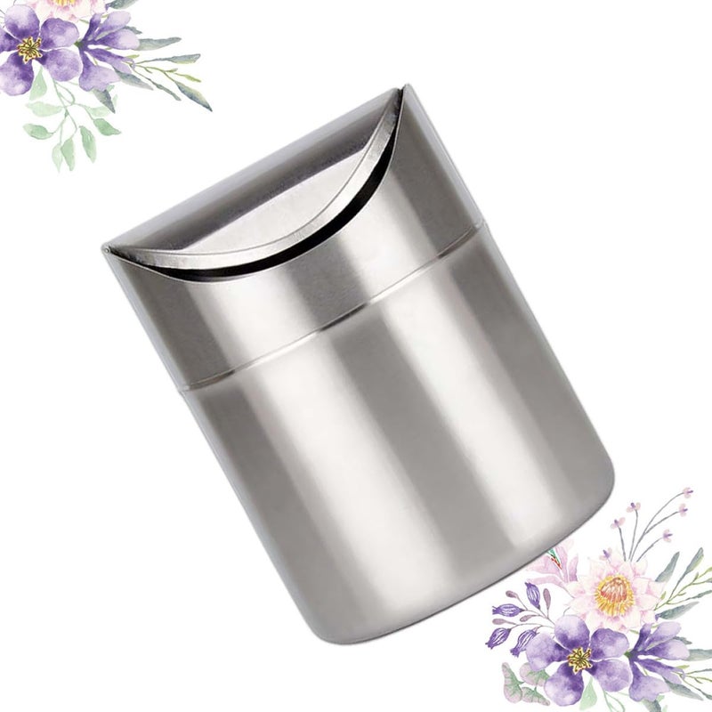 SMASOLO Desktop Stainless Steel Trash Can Compact Small Size Silver Waste Bin for Office and Kitchen Use - Image 4