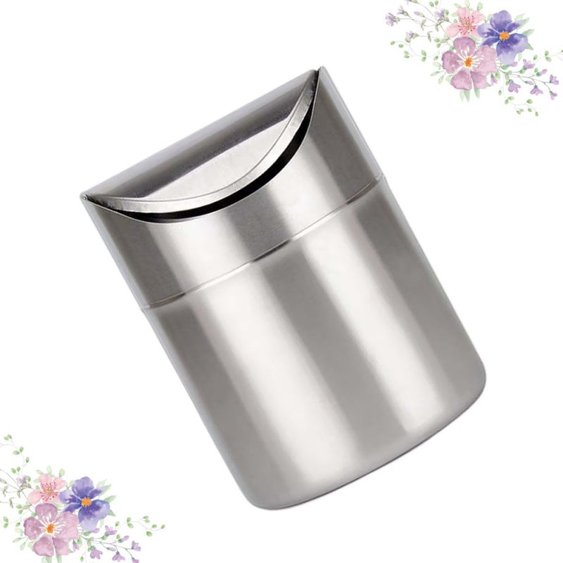 SMASOLO Desktop Stainless Steel Trash Can Compact Small Size Silver Waste Bin for Office and Kitchen Use - Image 3