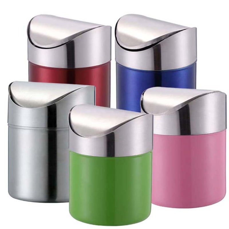 SMASOLO Desktop Stainless Steel Trash Can Compact Small Size Silver Waste Bin for Office and Kitchen Use - Image 5