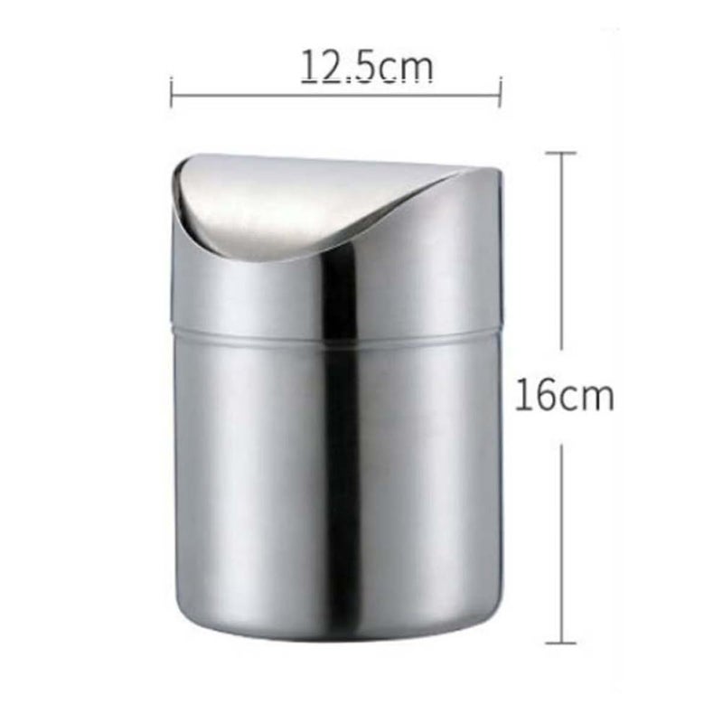 SMASOLO Desktop Stainless Steel Trash Can Compact Small Size Silver Waste Bin for Office and Kitchen Use - Image 2
