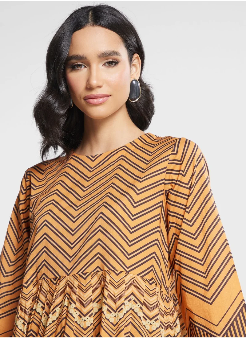 Nishat Linen Round Neck Pleated Kurti