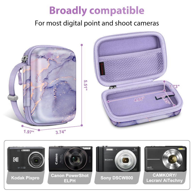 Fintie Digital Camera Case Compatible with Kodak Pixpro FZ55/ FZ45/ FZ53/ FZ43/ WPZ2, Canon PowerShot ELPH 360/ Lecran/CAMKORY, Small Cameras Carrying Bag, Lilac Marble - Image 2