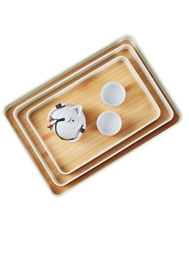 HaHaHai Set of 3 Melamine Trays for Serving Tea and Coffee Rectangular Serving Platter Set, Food Serving Trays for Party Entertaining(Wood color) - Image 2
