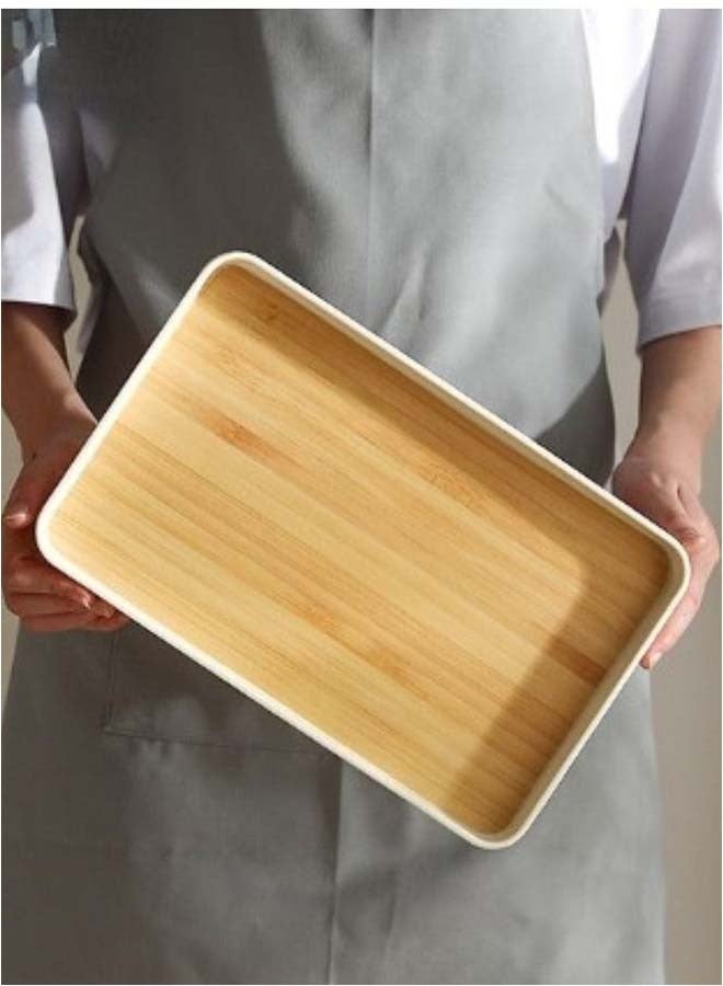 HaHaHai Set of 3 Melamine Trays for Serving Tea and Coffee Rectangular Serving Platter Set, Food Serving Trays for Party Entertaining(Wood color) - Image 4