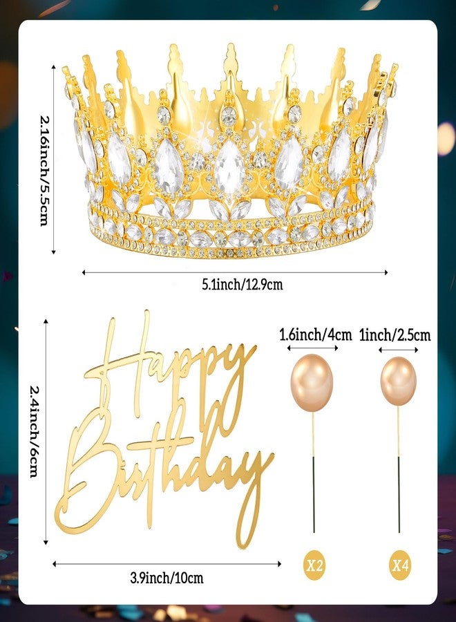 Otuuz 8 Pcs Gold Queen Crown Birthday Theme Set for Women Rhinestone Crystal Tiara Happy Birthday Cake Topper Decoration Foam Cake Balls Decor for Queen Princess Party Photo Props - Image 2
