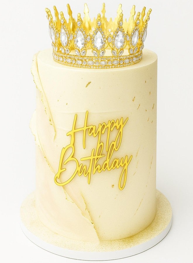 Otuuz 8 Pcs Gold Queen Crown Birthday Theme Set for Women Rhinestone Crystal Tiara Happy Birthday Cake Topper Decoration Foam Cake Balls Decor for Queen Princess Party Photo Props - Image 1
