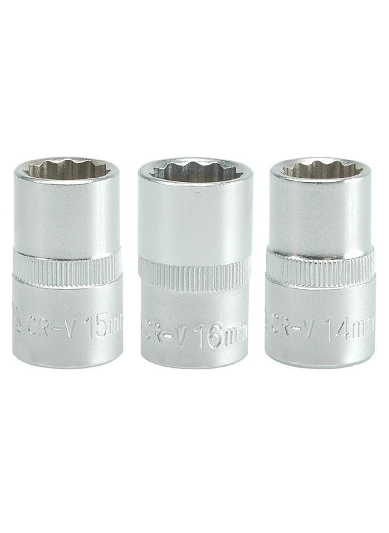 Yato Yato combo Set of 3 BiHexagonal Sockets YT127614mmYT127715mm YT127816mm with length of 38mm and 12 inch drive made of chromium VanadiumPack of 3  - Image 1