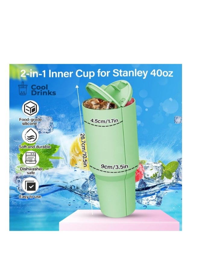 OASIS-TH - Silicone-Lined 2-in-1 Separator for 2 Drinks in 1 Cup, Silicone Cup Separator Compatible with Stanley Cup 40 oz, Stanley Accessory, Reusable Separator Silicone Liner(Green) - Image 1