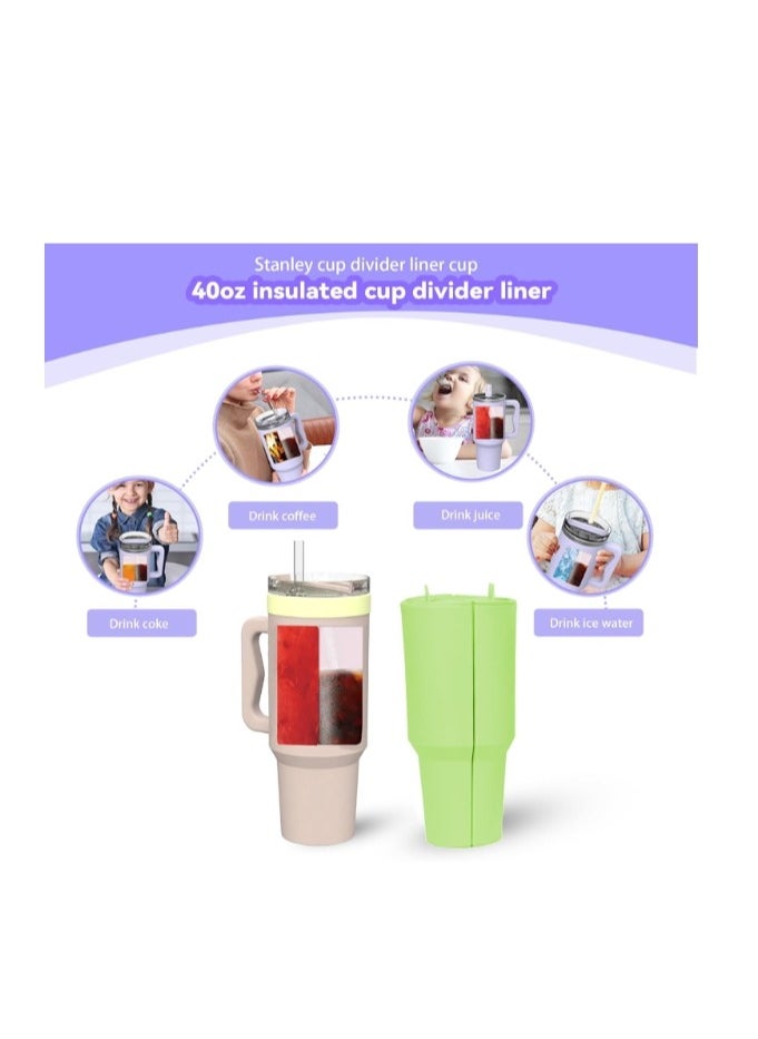 OASIS-TH - Silicone-Lined 2-in-1 Separator for 2 Drinks in 1 Cup, Silicone Cup Separator Compatible with Stanley Cup 40 oz, Stanley Accessory, Reusable Separator Silicone Liner(Green) - Image 1