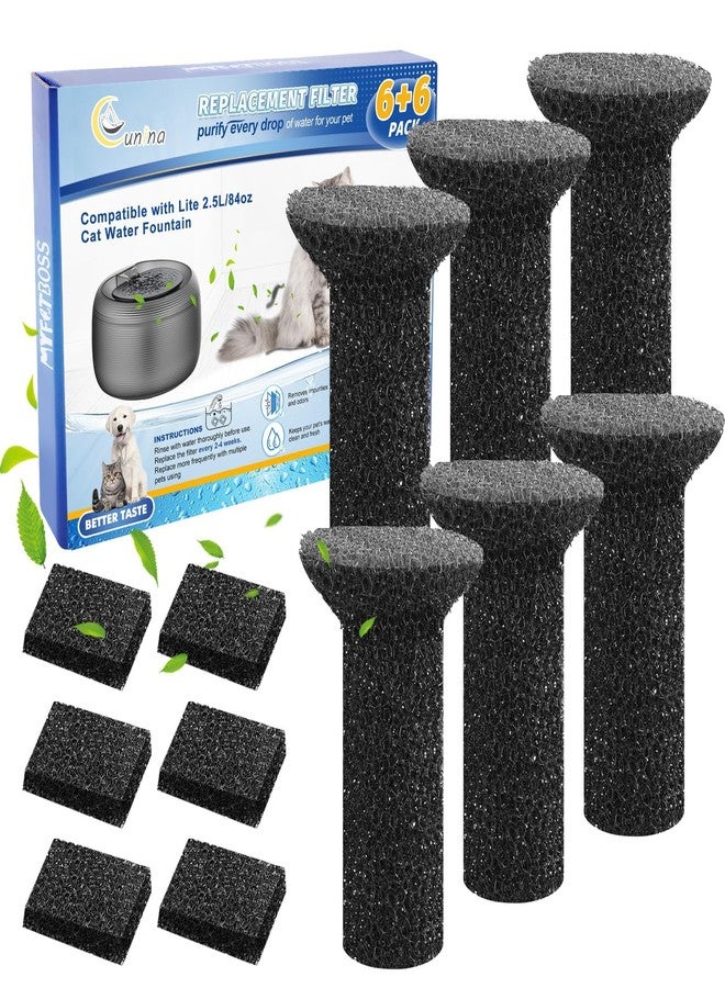 Cunina Lite Fountain Replacement Foam Filters and Sponge Mufflers - 6 Sets (Compatible with Lite 2.5L/84oz Cat Water Fountain) - Image 1