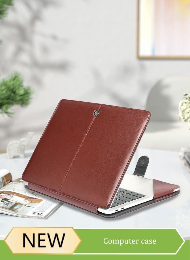 Notebook Sleeve Bag, Compatible with MacBook Air 13 inch Case , PU Leather Case Portfolio Protective Stand Cover Sleeve, Brown - Image 1