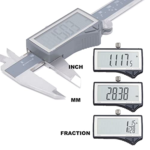 Clockwise Tools IP54 Grade Digital Caliper, DCLR-0805 0-8" /200mm, Inch/Metric/Fractions Conversion, Stainless Steel, Large LCD Screen - Image 2