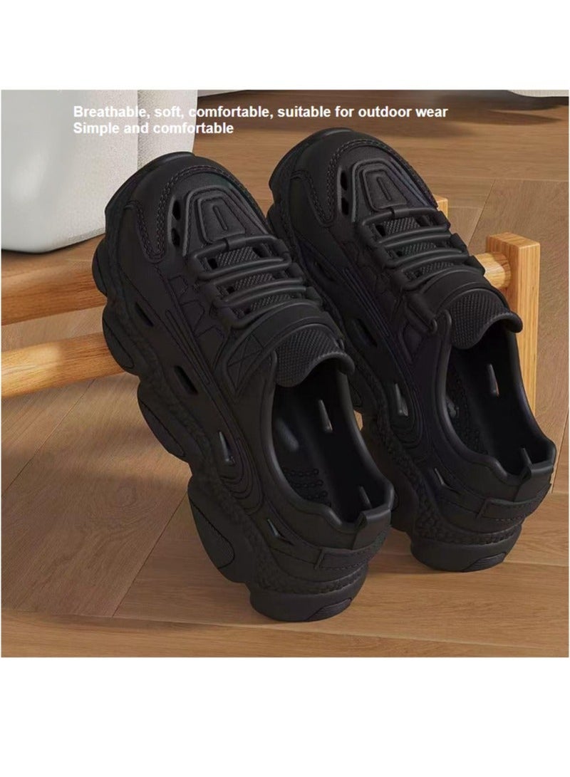 عام رجال ونساء، نماذج مشتركة، أحذية خارجية، أحذية نافذة، أحذية صيفية سميكة قاعدة، أحذية رياضية، أحذية تسلح، ناعمة، قابلة للارتداء في الخارج، لا تشم رائحة، قاعدة سميكة 3.5 سم، بسيطة، عصرية، نماذج مشتركة للرجال والنساء، مادة إي فيا-أسود - Image 1